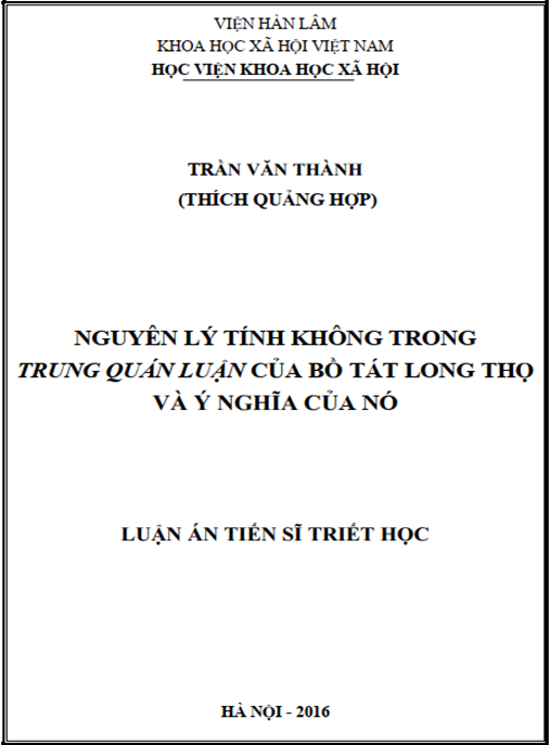 Luận án Nguyên lý Tính Không trong Trung Quán luận của Bồ Tát Long Thọ và ý nghĩa của nó