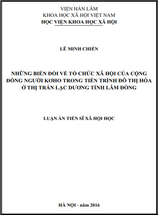 Luận án Những biến đổi về tổ chức xã hội của cộng đồng người Koho trong tiến trình đô thị hóa ở thị trấn Lạc Dương tỉnh Lâm Đồng