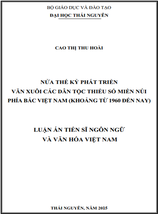 Luận án Nửa thế kỷ phát triển văn xuôi các dân tộc thiểu số miền núi phía Bắc Việt Nam (khoảng từ 1960 đến nay).