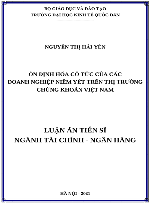 Luận án Ổn định hóa cổ tức của các doanh nghiệp niêm yết trên thị trường chứng khoán Việt Nam.
