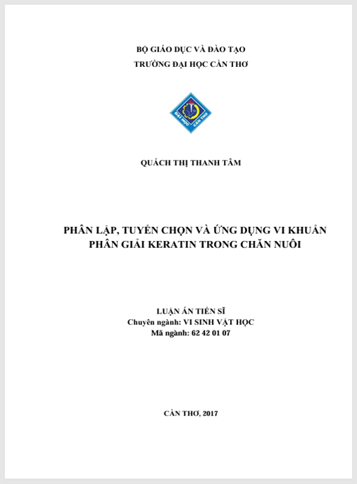 Luận án Phân lập, tuyển chọn và ứng dụng vi khuẩn phân giải keratin trong chăn nuôi