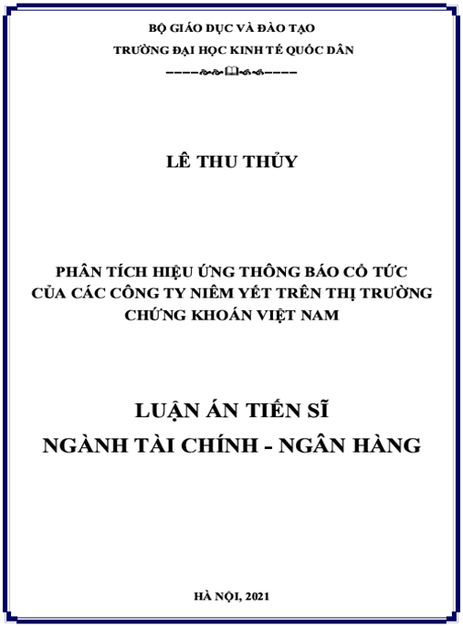 Luận án Phân tích hiệu ứng thông báo cổ tức của các công ty niêm yết trên thị trường chứng khoán Việt Nam