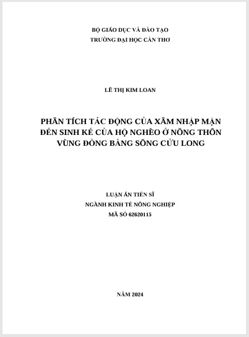 Luận án Phân tích tác động của xâm nhập mặn đến sinh kế của hộ nghèo ở nông thôn vùng Đồng bằng sông Cửu Long