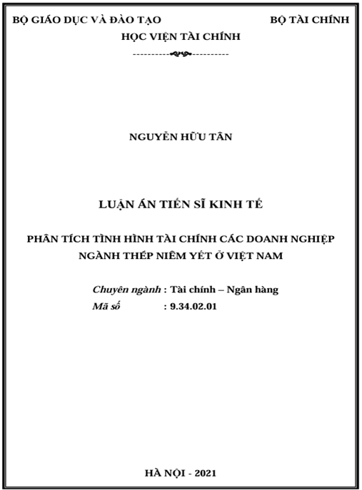 Luận án Phân tích tình hình tài chính các doanh nghiệp ngành thép niêm yết ở Việt Nam