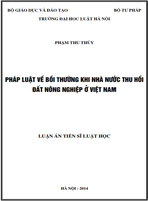 Luận án Pháp luật về bồi thường khi Nhà nước thu hồi đất nông nghiệp ở Việt Nam