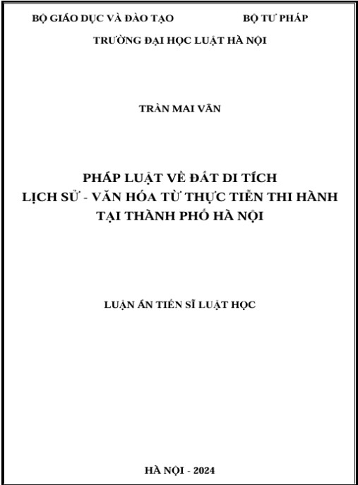 Luận án Pháp luật về đất di tích lịch sử văn hóa từ thực tiễn thi hành tại thành phố Hà Nội