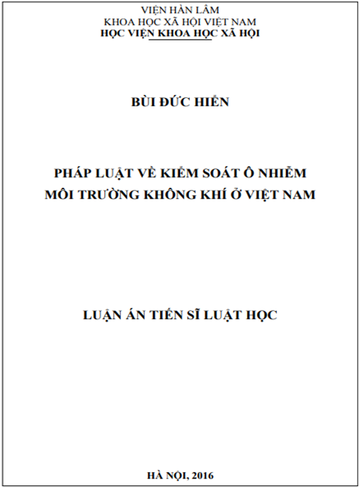 Luận án Pháp luật về kiểm soát ô nhiễm môi trường không khí ở Việt Nam