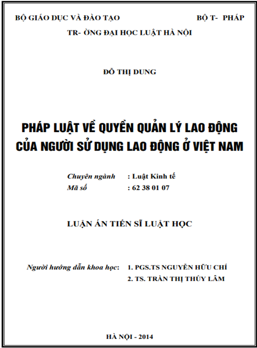 Luận án Pháp luật về quyền quản lý lao động của người sử dụng lao động ở Việt Nam