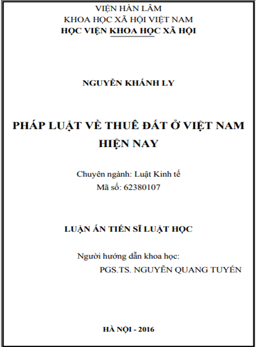 Luận án Pháp luật về thuế đất ở Việt Nam hiện nay