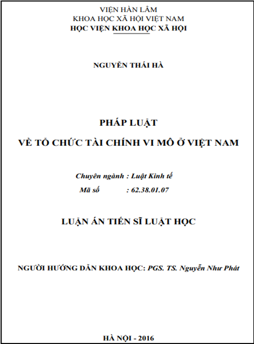 Luận án Pháp luật về tổ chức tài chính vi mô ở Việt Nam