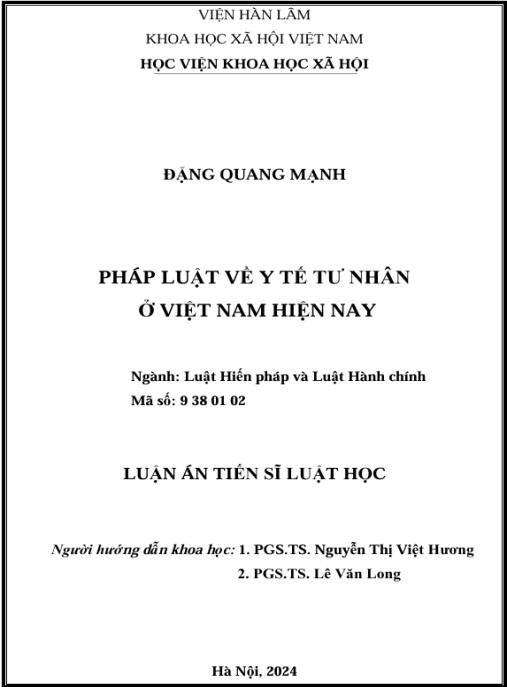 Luận án Pháp luật về y tế tư nhân ở Việt Nam hiện nay