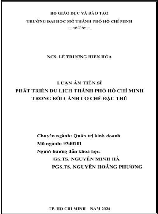 Luận án Phát Triển Du Lịch Thành Phố Hồ Chí Minh