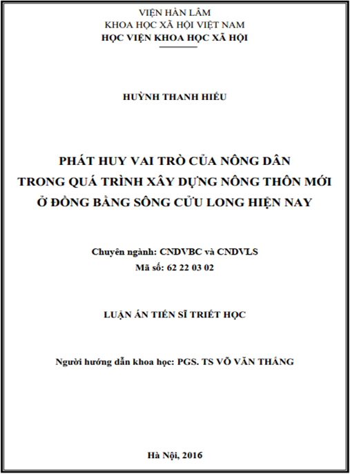Luận án Phát huy vai trò của nông dân trong quá trình xây dựng nông thôn mới ở Đồng bằng sông Cửu Long hiện nay