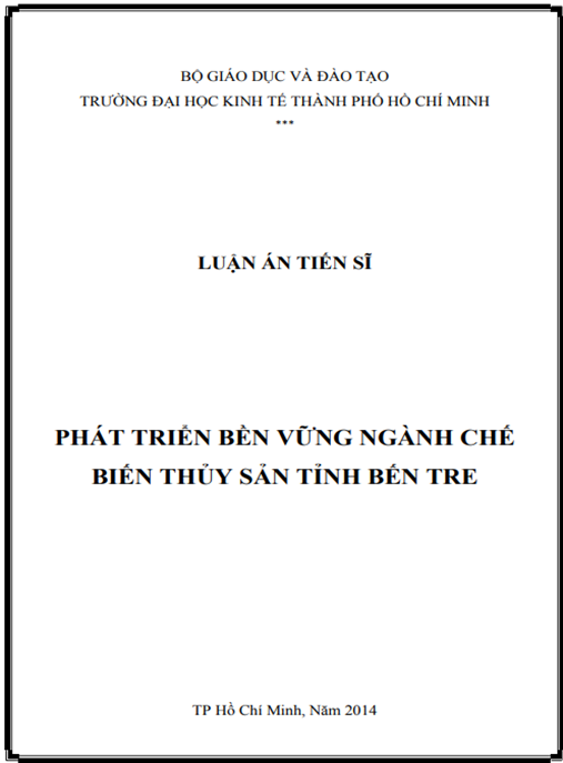 Luận án Phát triển bền vững ngành chế biến thủy sản tỉnh Bến Tre