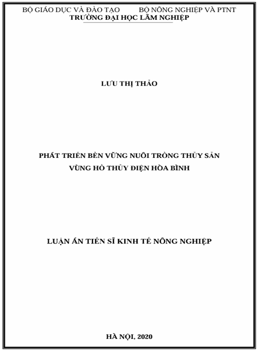 Luận án Phát triển bền vững nuôi trồng thủy sản vùng hồ thủy điện Hòa Bình