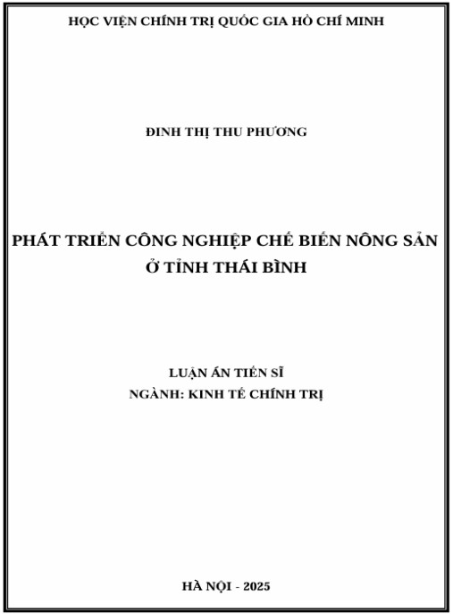 Luận án Phát triển công nghiệp chế biến nông sản ở tỉnh Thái Nguyên