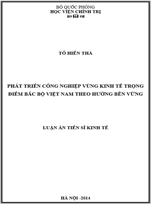 Luận án Phát triển công nghiệp vùng kinh tế trọng điểm Bắc Bộ Việt Nam theo hướng bền vững