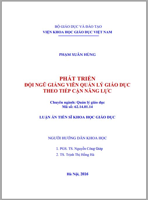 Luận án Phát triển đội ngũ giảng viên quản lý giáo dục theo tiếp cận năng lực