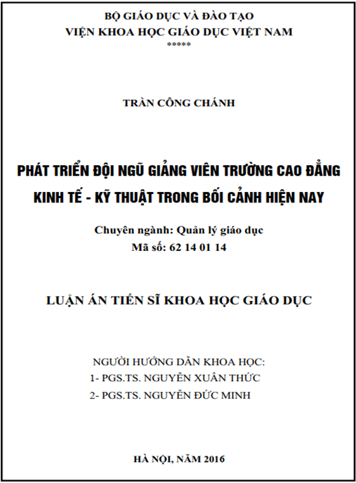 Luận án Phát triển đội ngũ giảng viên trường Cao đẳng Kinh tế – Kỹ thuật trong bối cảnh hiện nay