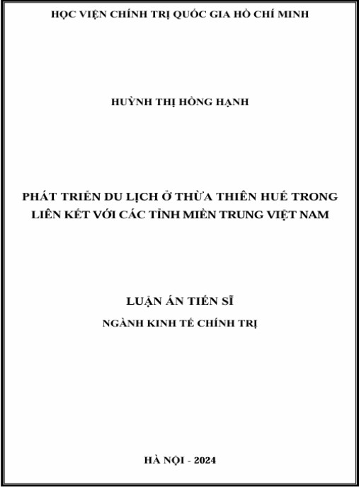 Luận án Phát triển du lịch ở Thừa Thiên Huế trong liên kết với các tỉnh miền Trung Việt Nam