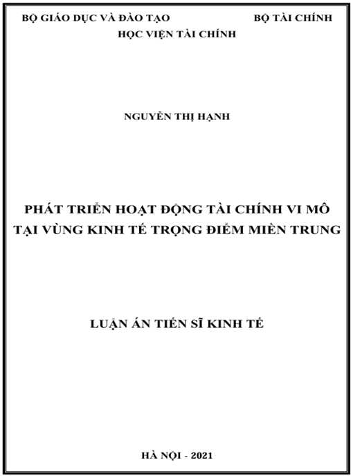 Luận án Phát triển hoạt động tài chính vi mô tại vùng kinh tế trọng điểm miền Trung