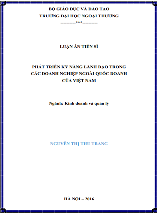 Luận án Phát triển kỹ năng lãnh đạo trong các doanh nghiệp ngoài quốc doanh của Việt Nam