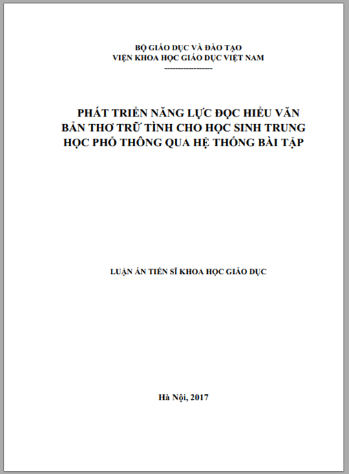 Luận án Phát triển năng lực đọc hiểu văn bản thơ trữ tình cho học sinh THPT qua hệ thống bài tập