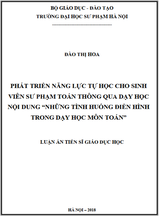 Luận án Phát triển năng lực tự học cho sinh viên sư phạm toán thông qua dạy học nội dung “những tình huống điển hình trong dạy học môn Toán”