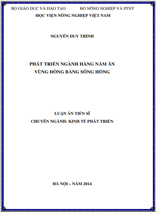 Luận án Phát triển ngành hàng nấm ăn vùng đồng bằng sông Hồng