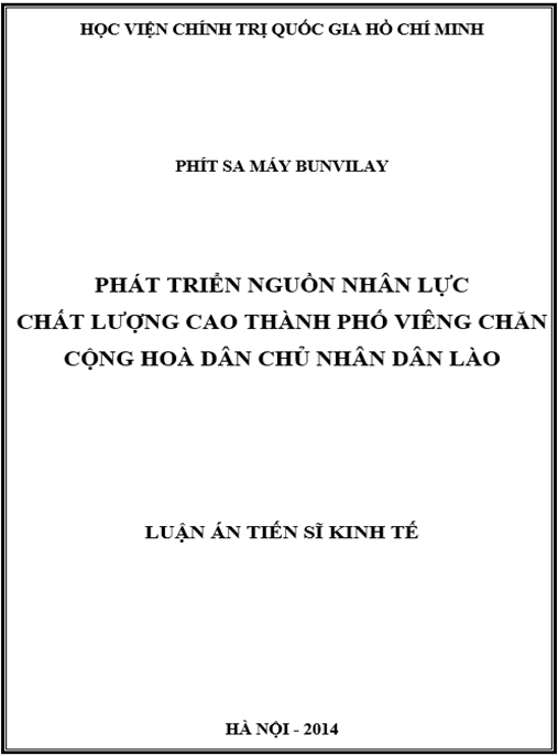 Luận án Phát triển nguồn nhân lực chất lượng cao Thành phố Viêng Chăn Cộng hoà Dân chủ Nhân dân Lào