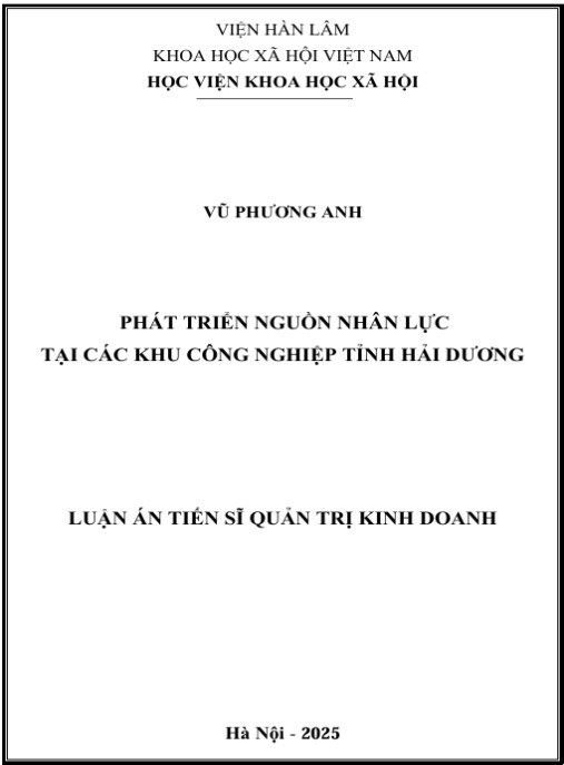 Luận án Phát triển nguồn nhân lực tại các khu công nghiệp tỉnh Hải Dương