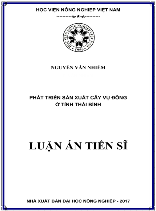 Luận án Phát triển sản xuất cây vụ đông ở tỉnh Thái Bình