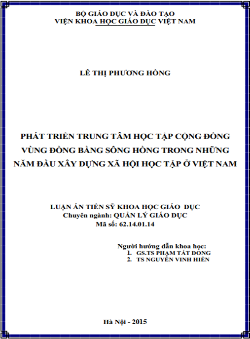 Luận án Phát triển trung tâm học tập cộng đồng vùng đồng bằng Sông Hồng trong những năm đầu xây dựng xã hội học tập ở Việt Nam