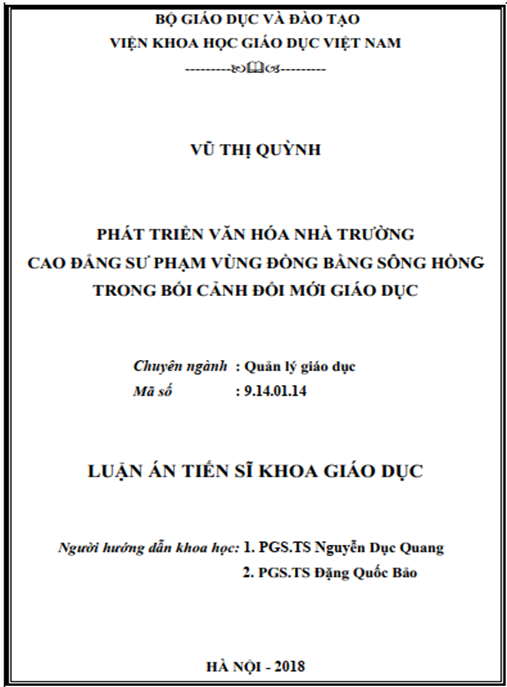 Luận án Phát triển văn hóa nhà trường cao đẳng sư phạm vùng đồng bằng sông Hồng trong bối cảnh đổi mới giáo dục