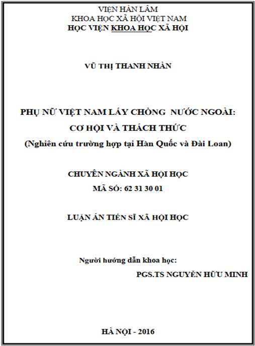 Luận án Phụ nữ Việt Nam lấy chồng nước ngoài – cơ hội và thách thức