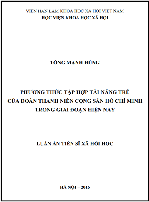 Luận án Phương thức tập hợp tài năng trẻ của Đoàn TNCS Hồ Chí Minh trong giai đoạn hiện nay