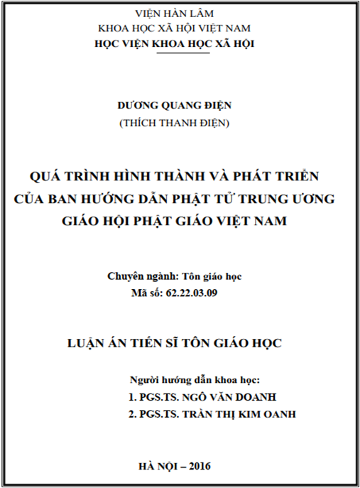 Luận án Quá trình hình thành và phát triển của Ban Hướng dẫn phật tử Trung ương Giáo hội Phật giáo Việt Nam