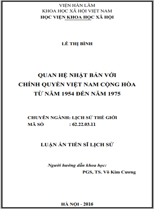 Luận án Quan hệ Nhật Bản với chính quyền Việt Nam Cộng hòa từ năm 1954 đến năm 1975