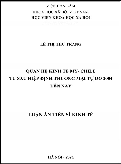 Luận án Quan hệ kinh tế Mỹ-Chile từ sau Hiệp định thương mại tự do 2004 đến nay