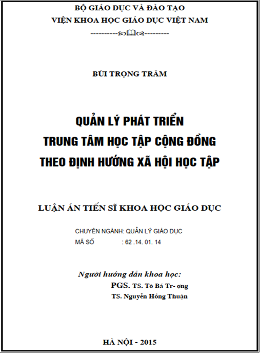 Luận án Quản lí phát triển trung tâm học tập cộng đồng theo định hướng xã hội học tập