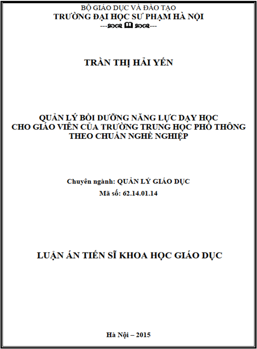 Luận án Quản lý bồi dưỡng năng lực dạy học cho giáo viên của trường trung học phổ thông theo chuẩn nghề nghiệp
