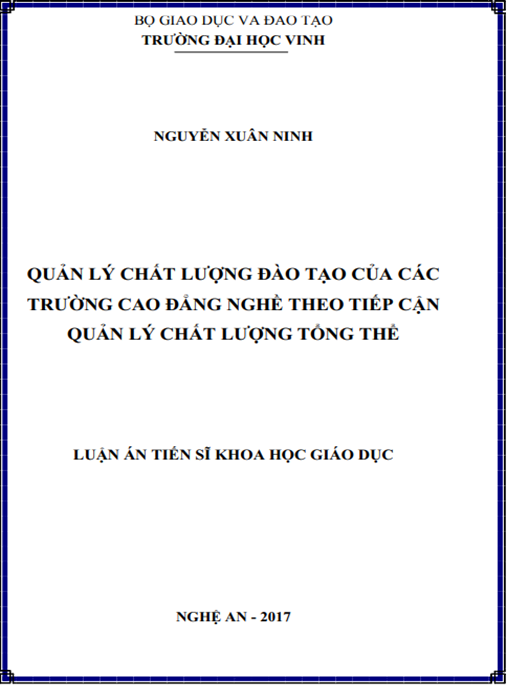 Luận án Quản lý chất lượng đào tạo của trường Cao đẳng nghề theo tiếp cận quản lý chất lượng tổng thể
