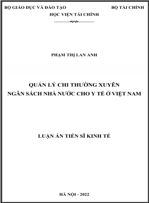 Luận án Quản lý chi thường xuyên ngân sách nhà nước cho y tế ở Việt Nam.