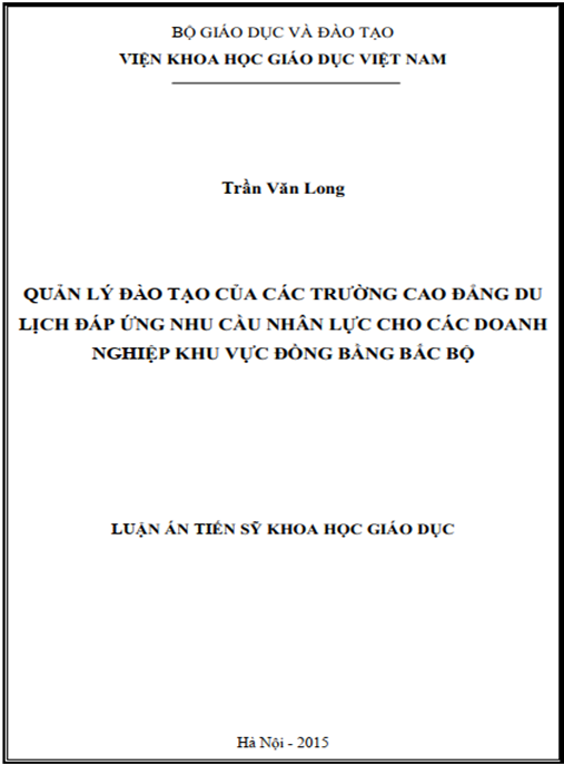 Luận án Quản lý đào tạo của các trường cao đẳng du lịch đáp ứng nhu cầu nhân lực cho các DoN khu vực đồng bằng Bắc Bộ
