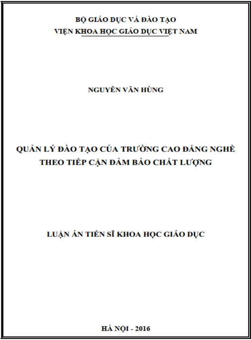 Luận án Quản lý đào tạo của trường cao đẳng nghề theo tiếp cận đảm bảo chất lượng