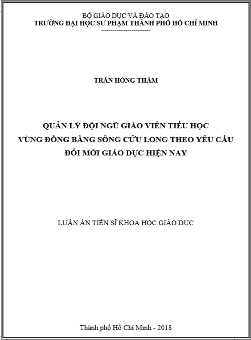Luận án Quản lý đội ngũ GVTH vùng đồng bằng sông Cửu Long theo yêu cầu đổi mới giáo dục hiện nay