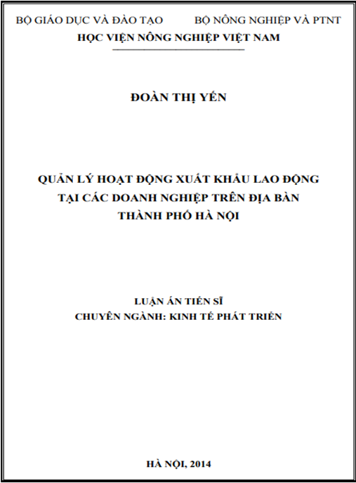 Luận án Quản lý hoạt động xuất khẩu lao động tại các doanh nghiệp trên địa bàn Thành phố Hà Nội