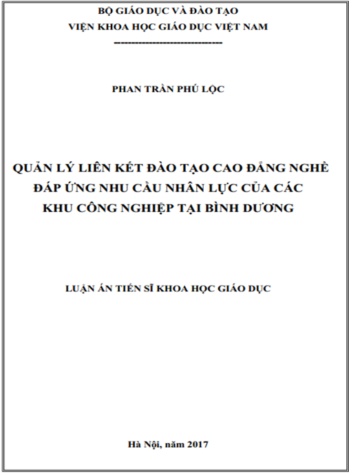 Luận án Quản lý liên kết đào tạo cao đẳng nghề đáp ứng nhu cầu nhân lực của các khu công nghiệp tại Bình Dương