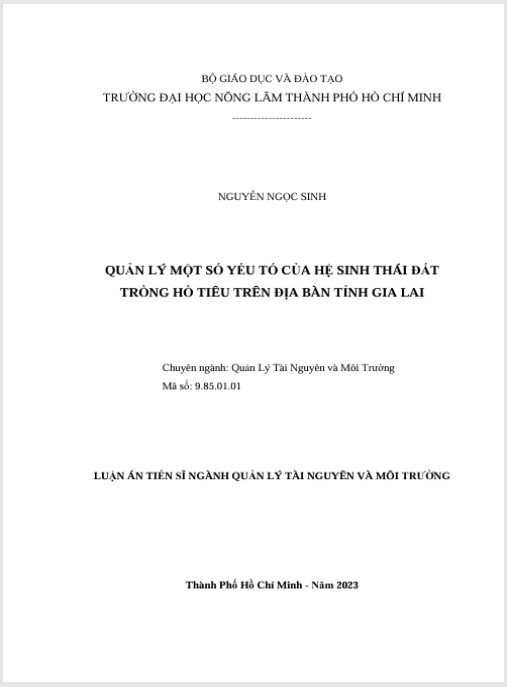 Luận án Quản lý một số yếu tố của hệ sinh thái đất trồng hồ tiêu trên địa bàn tỉnh Gia Lai