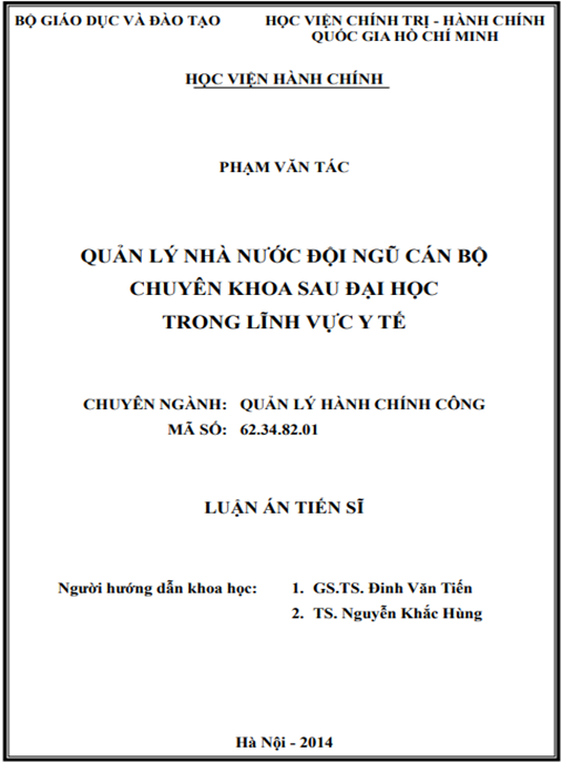 Luận án Quản lý nhà nước đội ngũ cán bộ chuyên khoa sau đại học trong lĩnh vực y tế